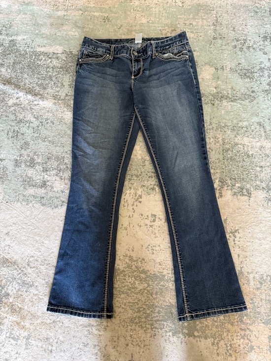 Maurices Denim - Maurices Women’s Dark Blue Flare Jeans with Rhinestone Details, Size 7/8 Short